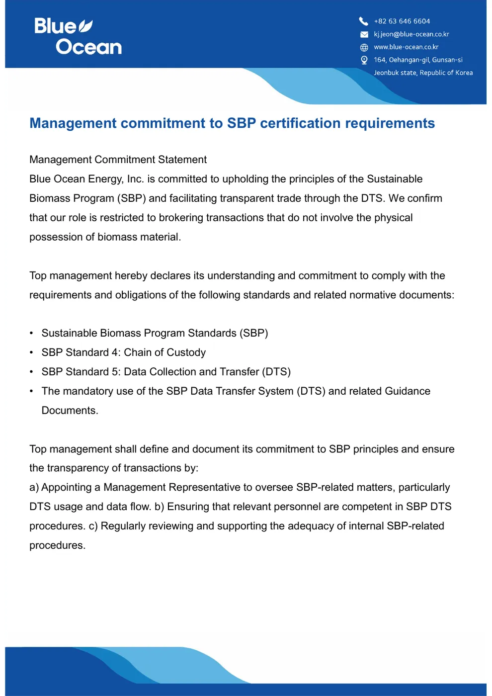 Blue Ocean Energy SBP Management Confirmation (English)
